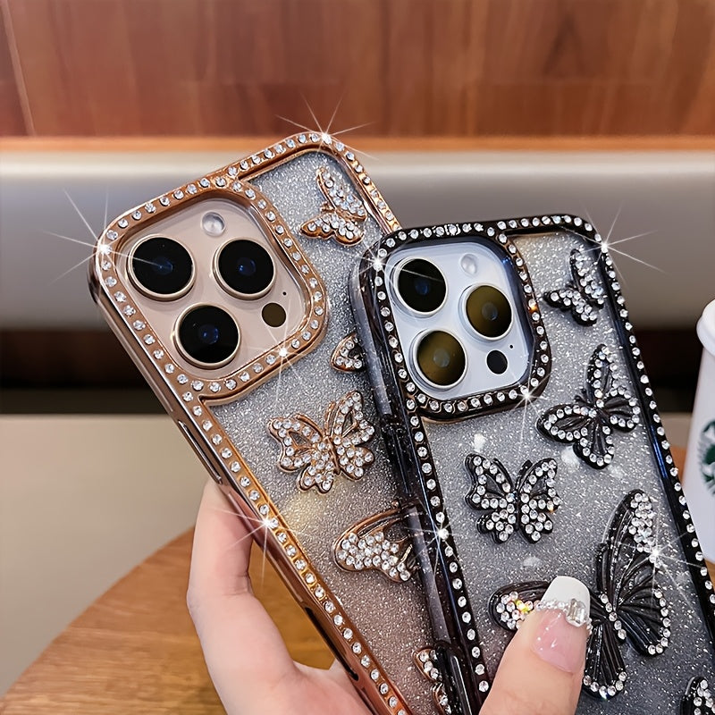 Luxury Cute Girls Phone Case for iPhone 16 Pro Max, Butterfly with Light Rhinestone Case Women for iPhone 15 Pro Max, Aesthetic Bling Glitter Gradient Case for iPhone 14 Pro Max, Shockproof Cover for iPhone 11, 12 Pro Max, 13
